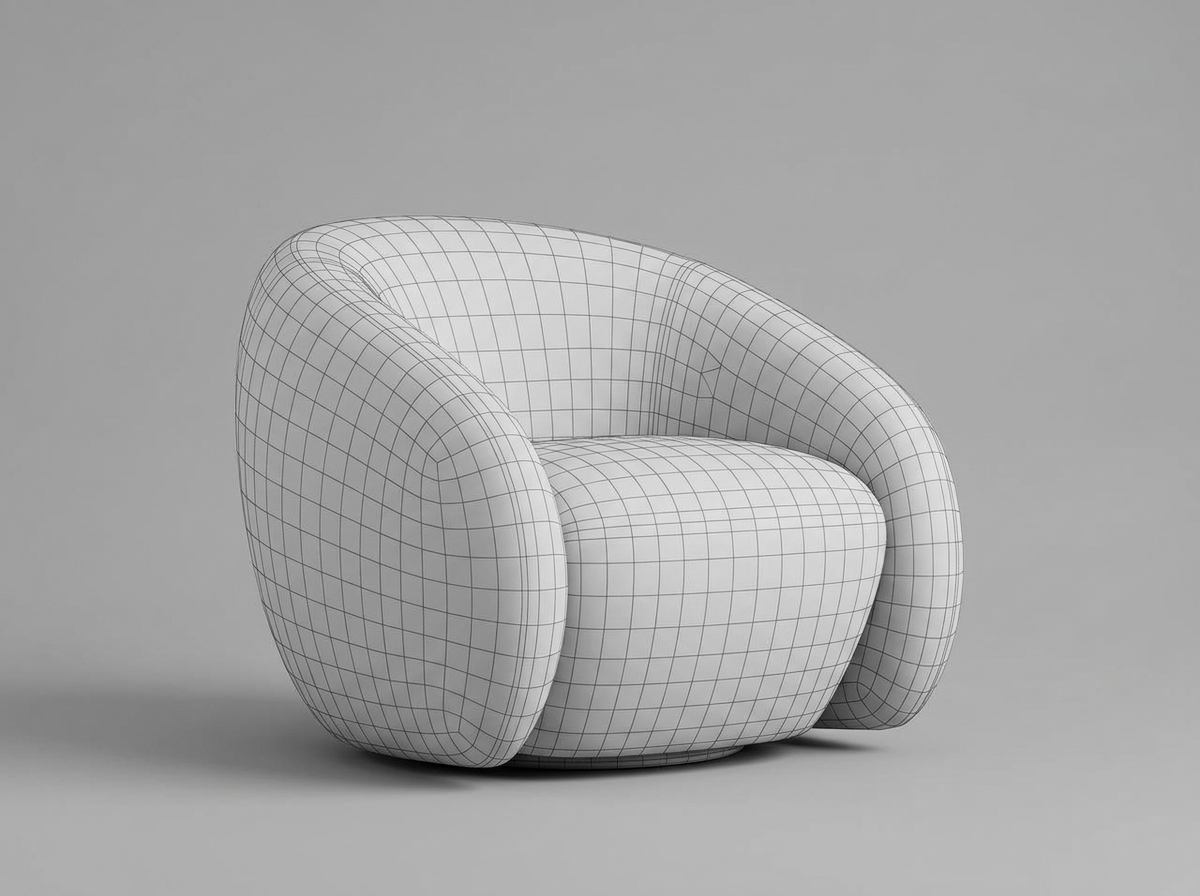 Armchair clay and wireframe