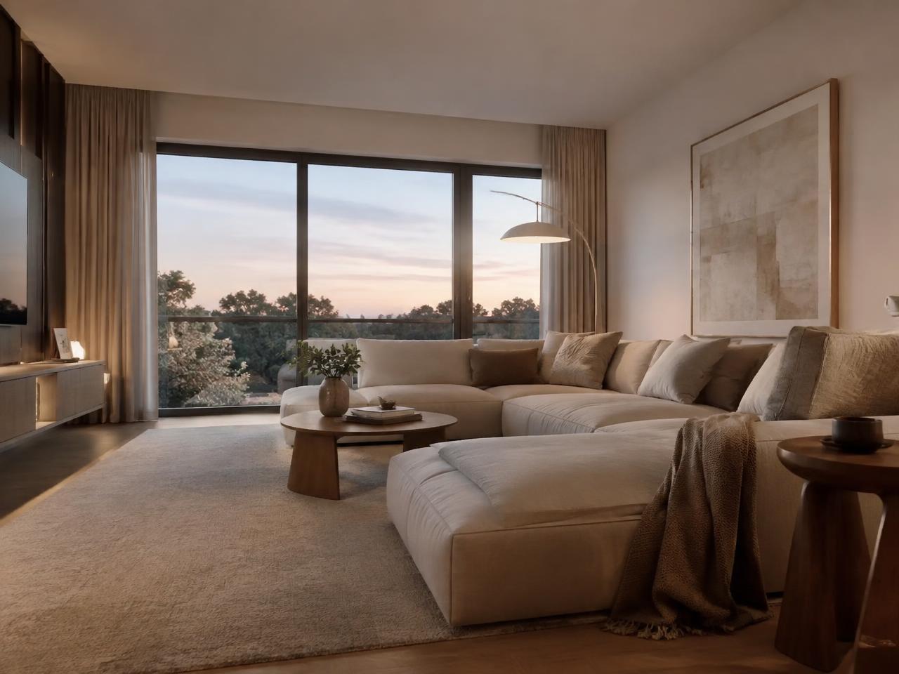 Linen sectional — late-afternoon light